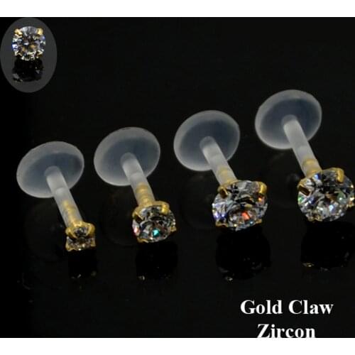 1 piece Prong Setting Zircon Tragus Cartilage Flexible Bioplastic Labret Monroe Lip Ring Piercing Jewelry 16G