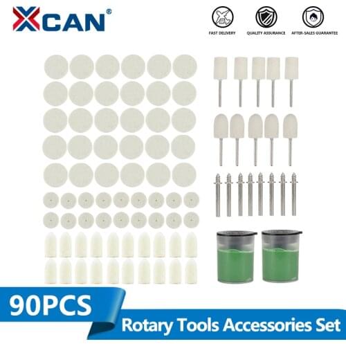 XCAN 3.175mm Shank Rotary Tool Accessories Set 90pcs 13/25mm Wool Felt Polishing Wheel Set For Dremel Rotary Tools