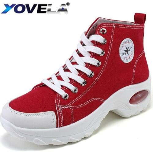 Women hight cut Canvas Shoes Breathable Casual Fashion Shoes air cushion Slip-on Ladies Flats Sneakers Platform Shoes Size 35-42