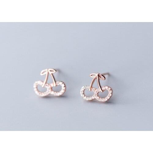 MloveAcc Hollow Cherry Stud Earrings Genuine 925 Sterling Real Silver CZ Women Earrings Jewelry