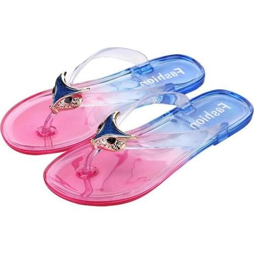 2021 New Summer Womens Slippers Fox Head Open Toe Crystal Flip Flops Fashion Non-Slip Women Sandals Outdoor Flat Beach Shoes