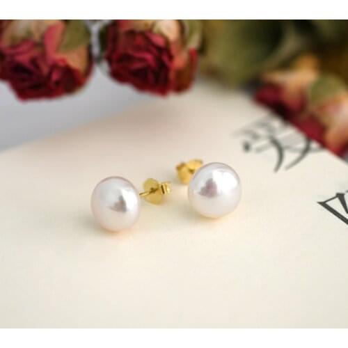 ASHIQI Real Natural Freshwater Pearl Stud Earrings for women ,White Pink Purple 925 Sterling Silver Gold plated Jewelry