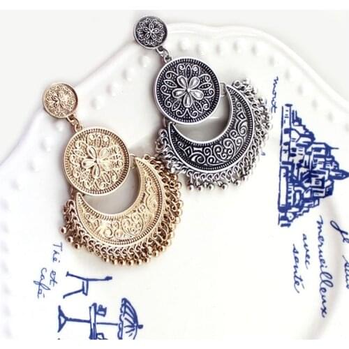 2020 New Silver Color Golden Vintage Drop Dangle Bohemia Earrings Fashion Jewelry Ethnic Long Earrings For Women Brinco AE078