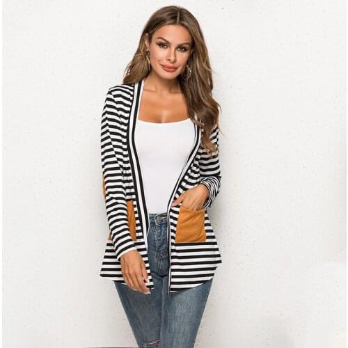 Women Cardigan Oversize Spring Summer Thin Cardigan Poncho Long Cardigan Women Stripe Patch Cardigans Coat