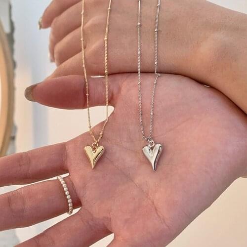 AOMU 2021 Summer Spring Romantic Sweet Gold Silver Color Metal Heart Necklace Irregular Geometric Thin Pendant for Women Gifts