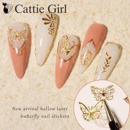 1 Sheet Butterfly Nail Art Stickers Adhesive Sliders Laser Nail Transfer Decals Holographic Foils Wraps Golden Nail Decorations