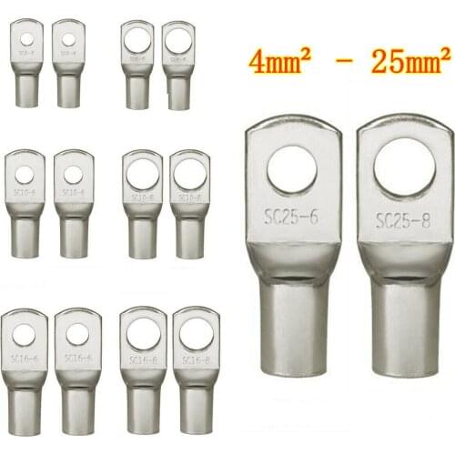100/50/25/10PCS 4-25mm Tinned Copper Lugs Ring Crimp Terminals Battery Wire Welding Cable Connectors Assortment Kit