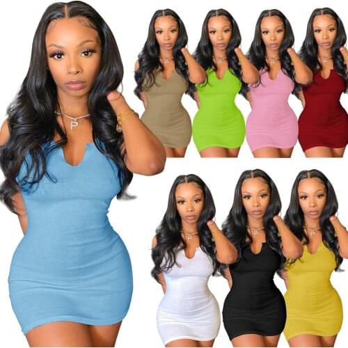 Somoshein S-2XL 2021 Summer Women Clothing Fashion Casual Simple V Neck Sleeveless Sexy Mini Dress Wholesale Dropshopping
