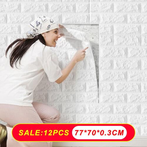 3D Self Adhesive Foam Wallpaper 12PCS Brick Wall Panel Living Room Brick Stickers Bedroom Kids Room Brick Papers Home Decoration