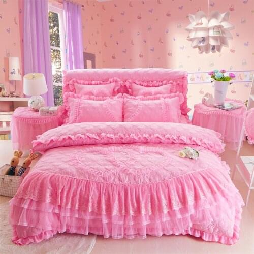 4Pcs Quilted lace Princess style luxury bedding sets queen king size duvet cover set bed skirt set pillowcase bedclothes
