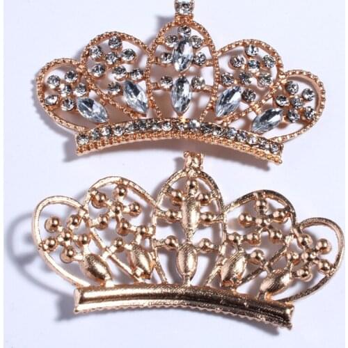 5PCS 33*56MM Vintage High Quality Crown Shape Embellishment For Shoes Crystal Rhinestone Button For Cool Clothing Decoration