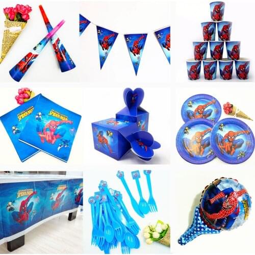 82pcs Spiderman Superhero Kids Birthday Party Supplies Tablecloth Straws Cups Plates Napkins Knife Fork Spoon Decoration Favors