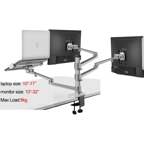 OL-30L aluminum silver Ergonomics 10"-17" desk laptop stand 32" monitor desktop bracket computer mount full motion column bar
