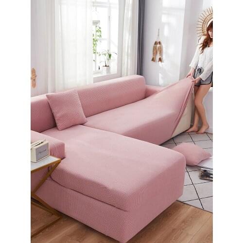 Velvet Plush L Shaped Sofa Cover for Living Room Elastic Furniture Couch Slipcover Chaise Longue Corner Sofa Cover Stretch