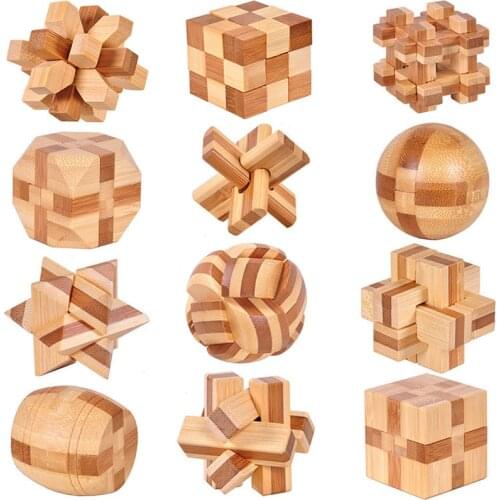 Wooden Kong Ming Lock Lu Ban Lock IQ Brain Teaser Educational Toy for Kids Children Montessori 3D Puzzles Game Unlock Toys Adult