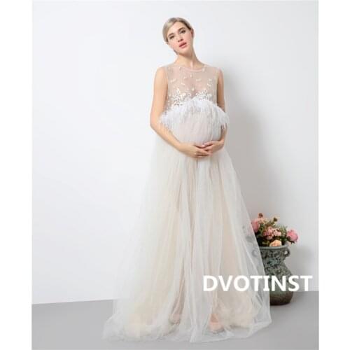 Dvotinst Photography Props Maternity Dresses for Photo Shoot Pregnancy Dress Pregnant White Lace Perspective Elegant Studio Prop