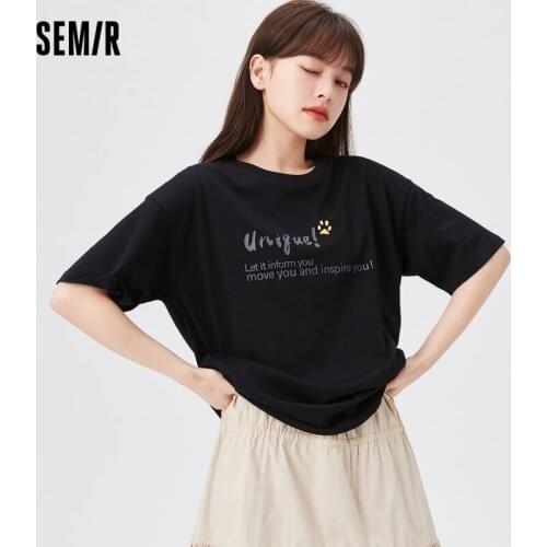 SEMIR Short Sleeve T-Shirts Women Japanese Cat Design Sense Tshirt Girl Loose Thin T-Shirt 2021 Summer New Style