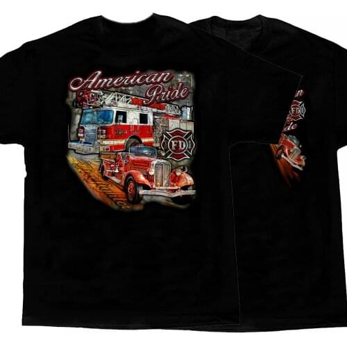 Antique and Modern Fire Engine Design Firefighter American Pride T-Shirt. Summer Cotton Short Sleeve O-Neck Mens T Shirt New