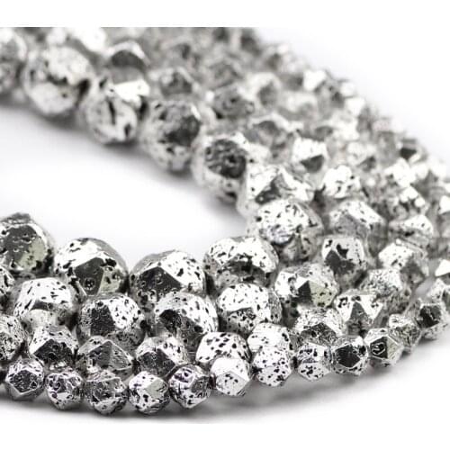 Ancient Silvers Faceted Round Natural Volcanics Lava Stone Spacers Loose Beads Accessories For Jewelry Making DIY6/8/10/12mm15"