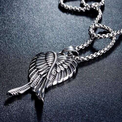 Hiphop/Rock Retro Fashion Angel wing pendants Necklaces Stainless Steel Pendant Mens Jewelry