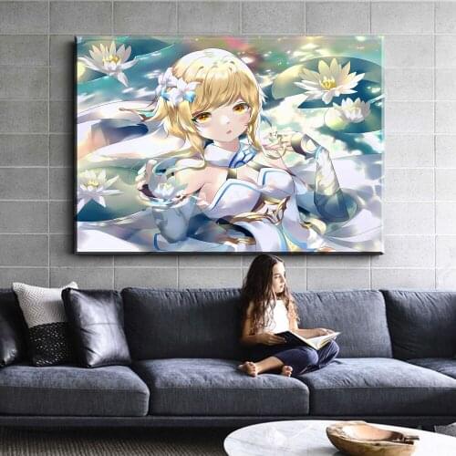 Genshin impact Game poster Lumine Game girl home decor hd painting wall painting bedroom anime Study Bedroom Bar Cafe Wal