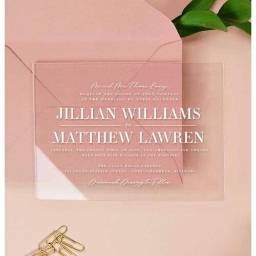 Custom Clear Plexiglass Acrylic invitation with Pink envelope