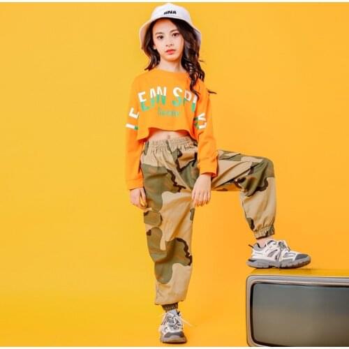 Hip Hop Costumes for Girls Jazz Ballroom Dance Clothes Kid Party Stage Outfits Hiphop Top Pant Competition Costumes Dancewear LJ