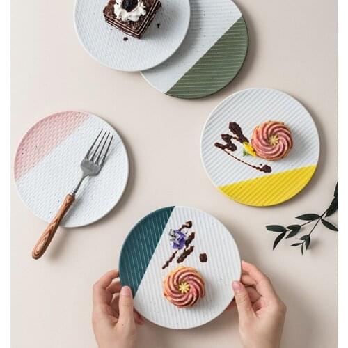 Colorful Dessert Plate Creative Cake Plate Salad Small Flat Plate ware Dessert Round Creative Tableware