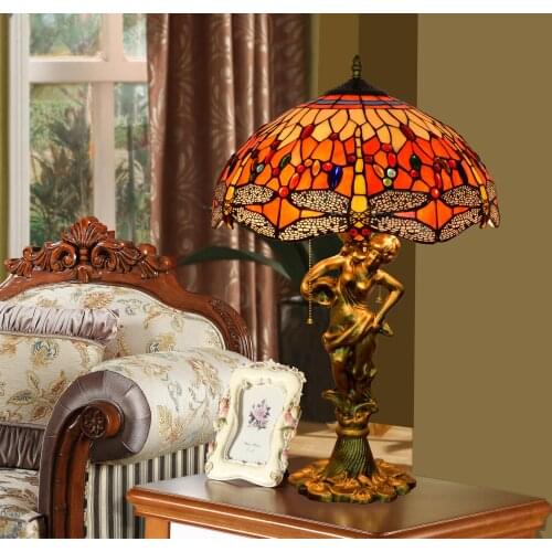 40cm creative classic red dragonfly lampshade beauty alloy table lamp Tiffany style living room bedroom Bar Hotel lamp