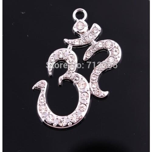 Large Om AUM Pendant zinc studded with sparkling crystals Yoga Meditation Yogi OHM Asana Pendant