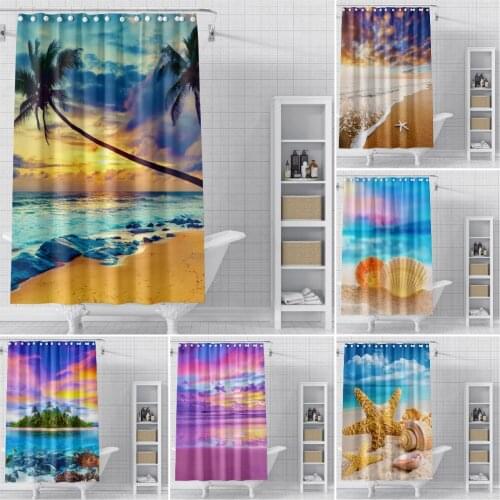 Landscape Shower Curtain Beach Bathroom Curtain douche gordijn Bath Curtain With Hooks Waterproof Fabric Shower Bath Curtains