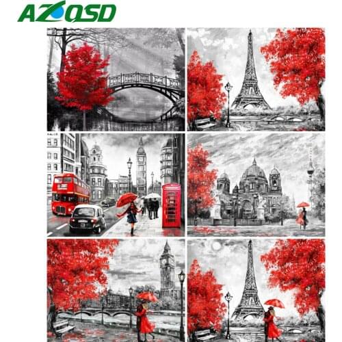 AZQSD Full Square Diamond Painting Tower City Cross Stitch Kits Rhinestones Diamond Embroidery Landscape Mosaic Home Decor