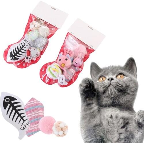 6PCS Christmas Cat Toy Set Interactive Cat Chew Toy Cat Ball Toy Cat Plush Toy Cat Funny Toy Cat Training Toys Pet Supplies