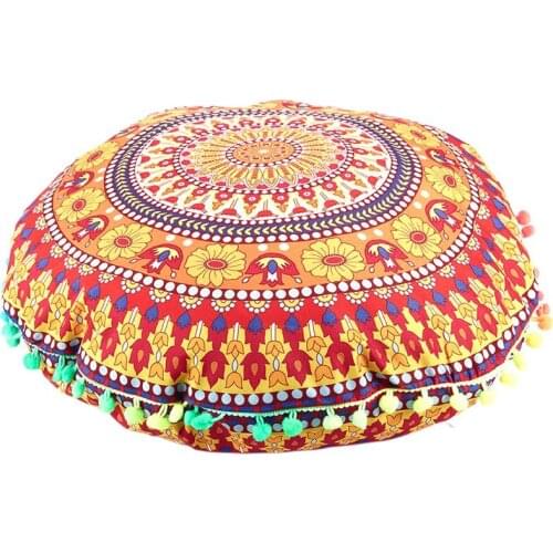 Indian Mandala Floor Pillows Round Bohemian Cushion Cushions Pillows Cover Case #13