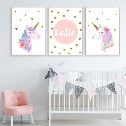 Custom Name Prints Unicorn Nursery Wall Art Canvas s Painting Nordic Kids Decoration Pictures Bedroom Decor Baby Gift