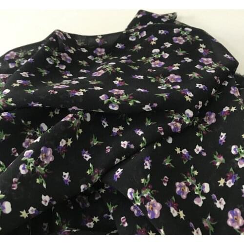 One meter High quality pearl yarn fabric White purple flower print patchwork High grade robe dress cheongsam shirt fabrics