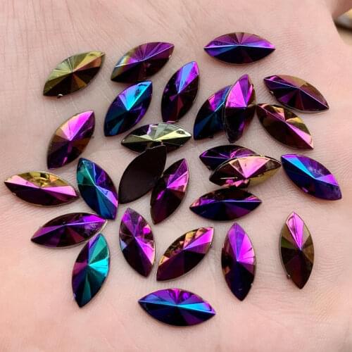Wholesale 500pcs 7*14mm Colorful AB Horse Eye Rhinestone Applique Flatback Acrylic Stones Non Hotfix Strass Crystal for Crafts