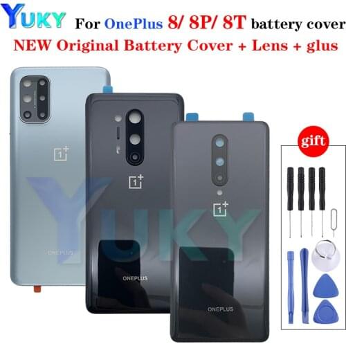 Original Glass For OnePlus 8 8T Back Battery Cover Door Rear Glass Oneplus 8 Battery Cover OnePlus 8T Housing Case + Camera Lens