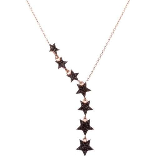 925 Sterling Silver Black Stars Necklace Womens Pendant Necklace Star Necklace Silver Chain Necklace