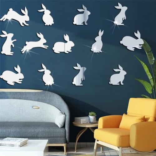 Easter Wall Sticker 3D Acrylic Wall Decal Animal Shape Mirror Festival Paster for Home Decoration