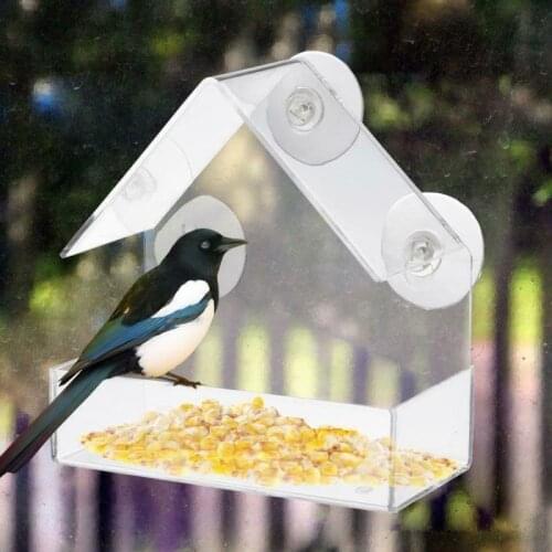 Practical Acrylic Transparent Bird Squirrel Feeder Tray Birdhouse Window Suction Cup Tools Easy To Install Pet Supplies