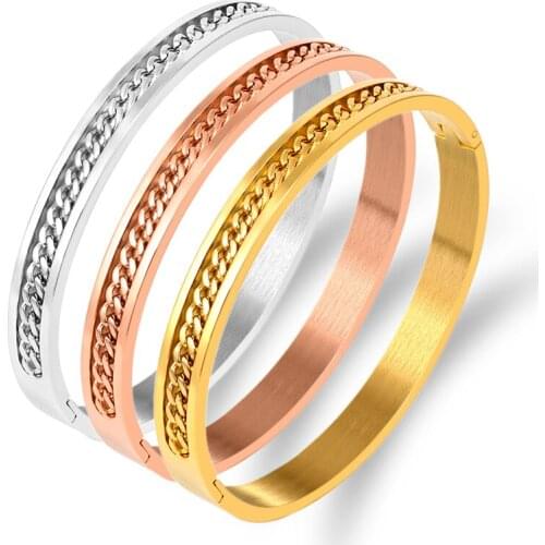 Simple Round Chain Link Bangles & Bangles Stainless Steel Bracelets Trend Jewelry For Women Men Lover Wedding Bijoux Brand Gift