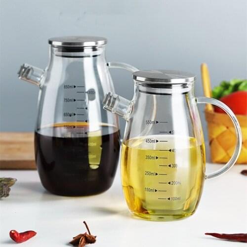 Transparent High Borosilicate Glass Oil Bottle with Handle and Scale Heat-resistant Kitchen Tools Soy Vinegar Sauce Container