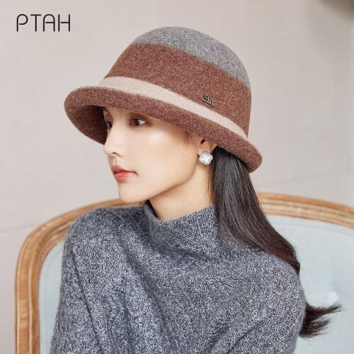 [PTAH] Fashion Wool Hat Fedoras Women British Style Vintage Church Hat Ladies Temperament Gentleman Elegant 100% Australian Wool