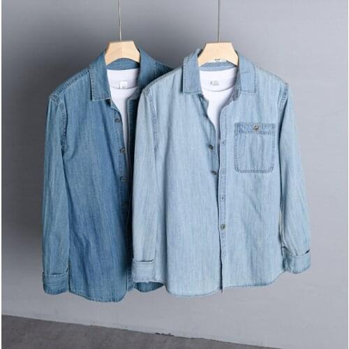 Mens Classic Denim Long Sleeve Shirt Spring and Autumn New Fashion Trendy Retro Cotton Shirt Male High Quality Brand Denim Top