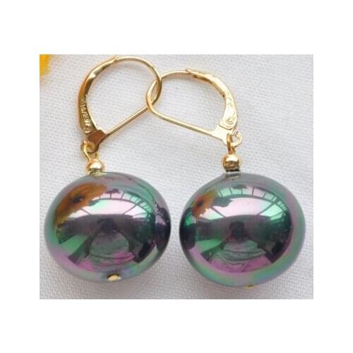 >z5175 16 mm peacock black egg south sea shell pearl Earring>Lovely Fine Nobility Ladys Womens Earrings