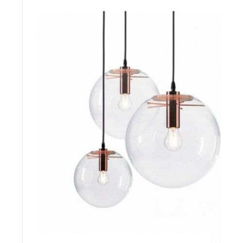 Modern Black Clear Glass Ball Pendant Handing Lamp Light Luster LED Glass Ball Bar Kitchen High Quality