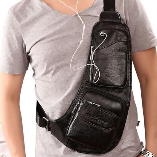 Men Vintage Leather Cowhide Sling Day Pack Chest Bag Cross Body Messenger Shoulder Pouch Travel Riding Motorcycle Bags