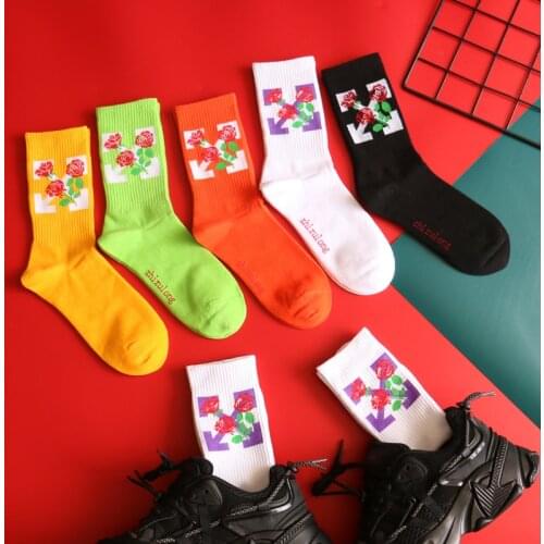 Street Fashion Cotton Adult Crew Socks Blooming Rose In Full Bloom Colorful Roses Flower Directions Arrow North South East West