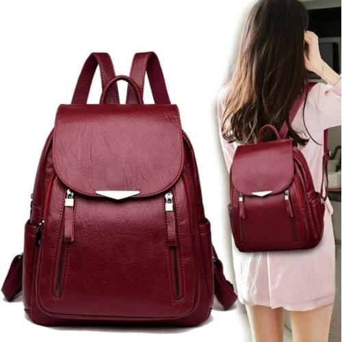 Vintage PU Leather Women Backpack High Quality College Backpack Travel Casual Solid Bagpack For Girls School Bag